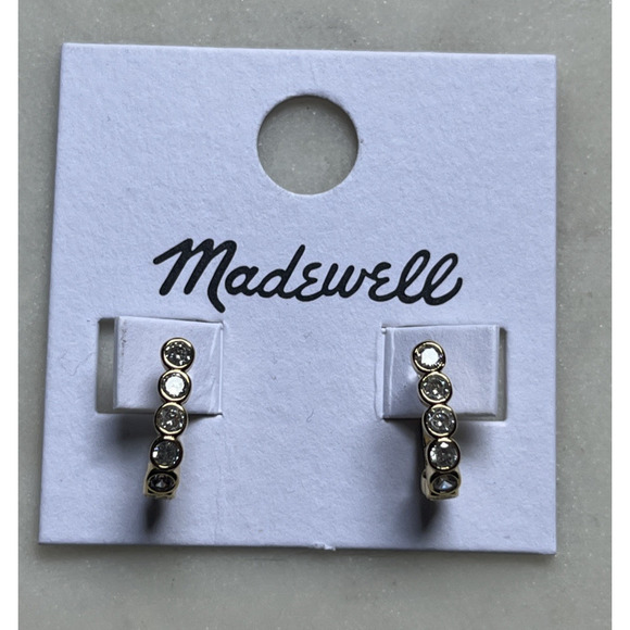 Madewell Tennis Collection Bezel Set Crystal Carabiner Hoop Earrings Gold Tone - Picture 2 of 5